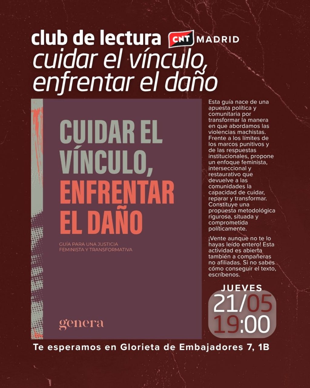 Cartel de la sesión de Cuidar el vínculo, enfrentar el daño