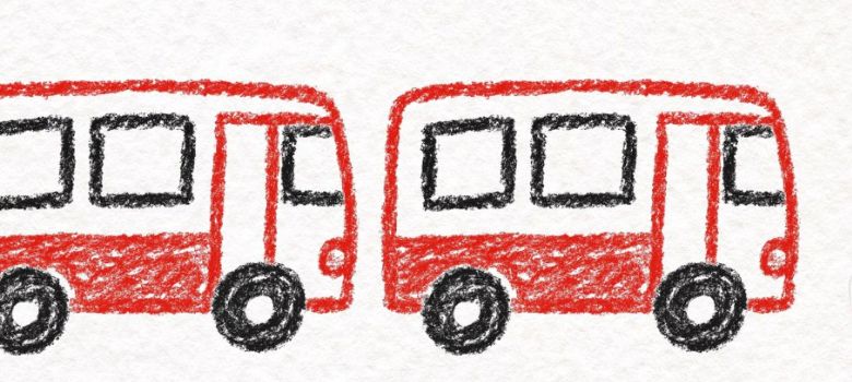 un dibujo infantil de dos autobuses de color rojo y blanco